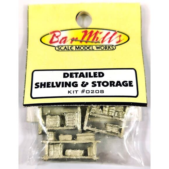 Bar Mills Kit #0208 DETAILED SHELVING & STORAGE, HO Scale, New, See Pics/Descr. - Picture 1 of 3
